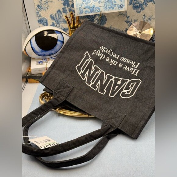 🆕 GANNI 🧿 NWT Large Easy Shopper, Black Denim - Picture 11 of 11